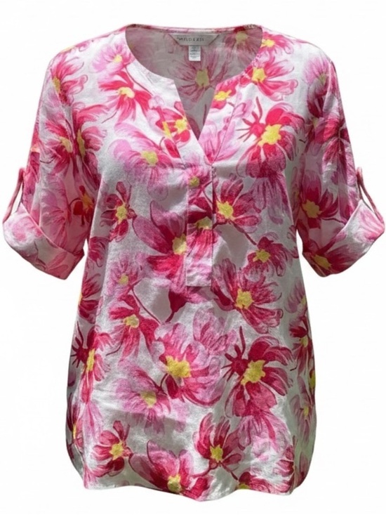Charter Club Tops - CHARTER CLUB 100% Linen Tropical Floral Pattern Tie Sleeve Blouse SZ LG